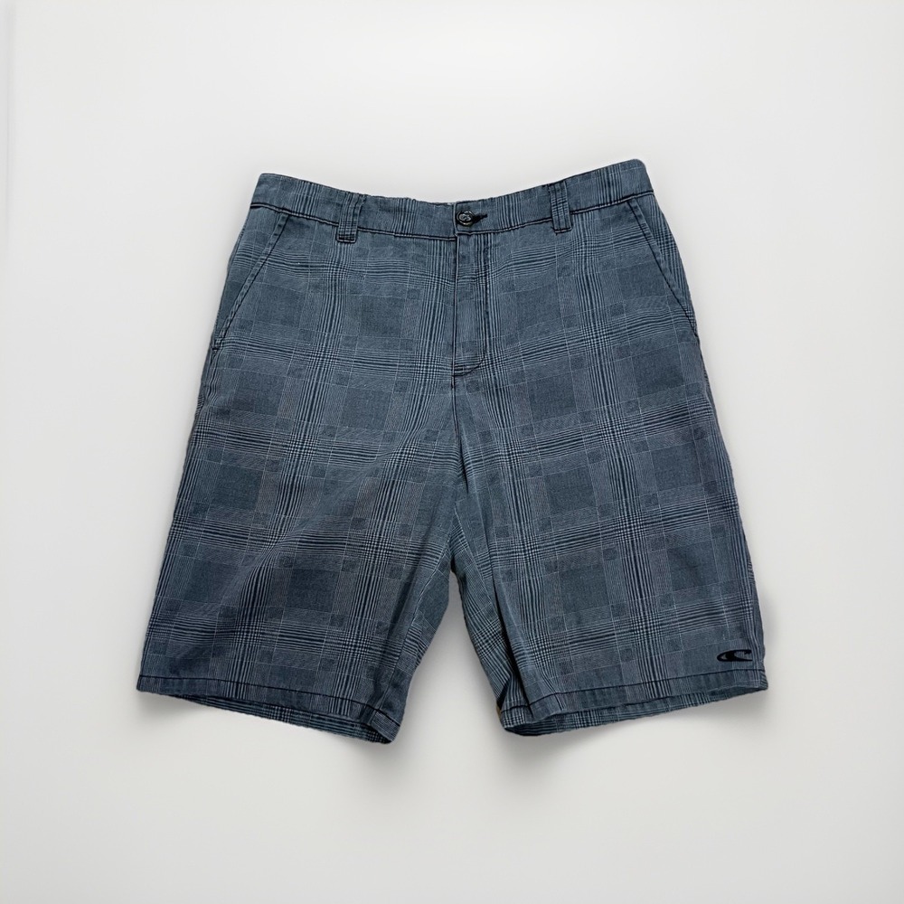 O'Neill Men's Gray Plaid Cargo Shorts Size 34 Casual Flat Front Logo